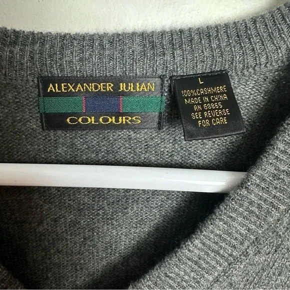 Alexander Julian Colours 100% Cashmere V-neck Sweater Men's Size Large Gray Grey - Picture 6 of 8